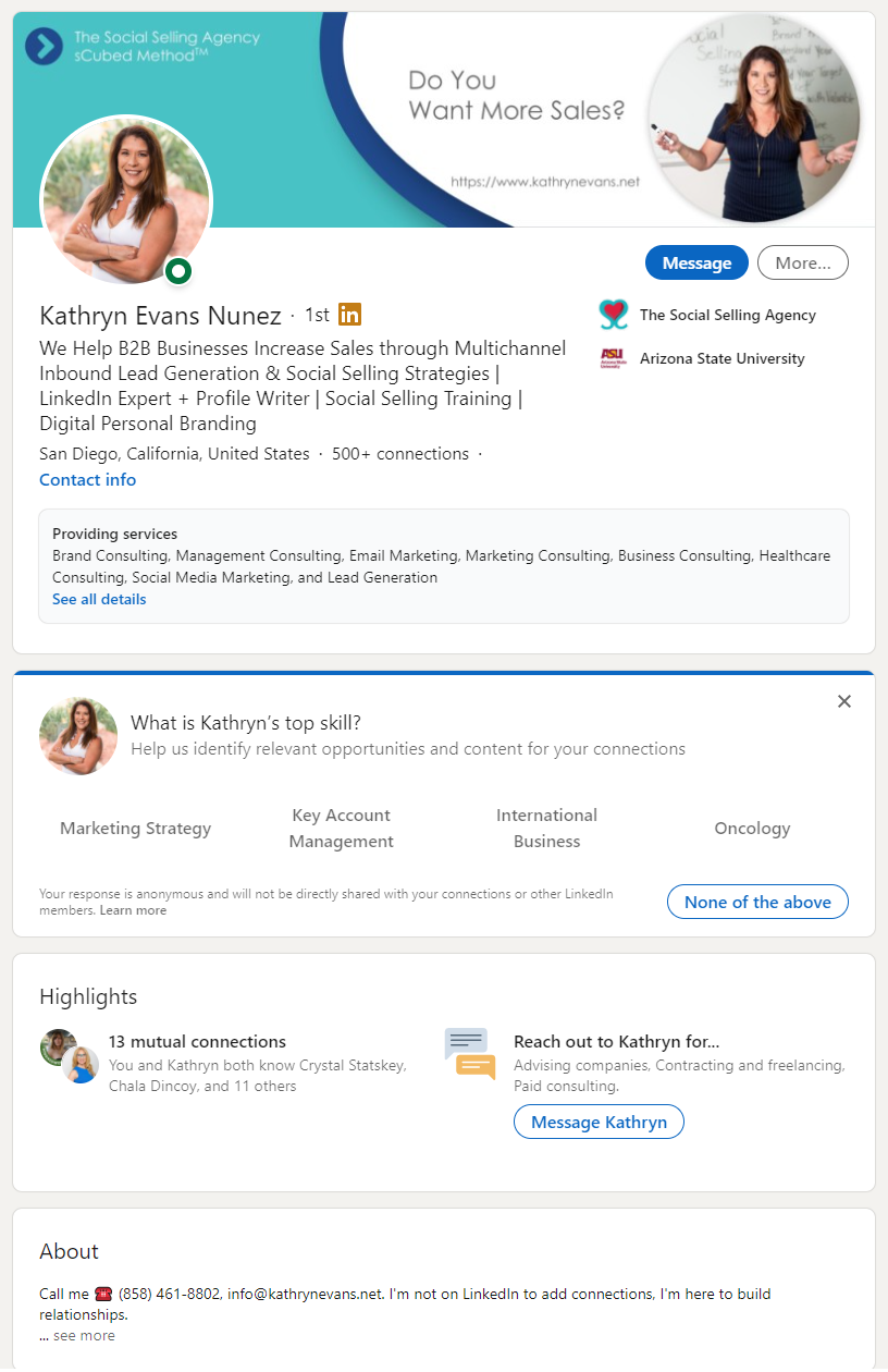 Kathryn Evans - Social Selling Agency - Service - LinkedIn Profile Optimization